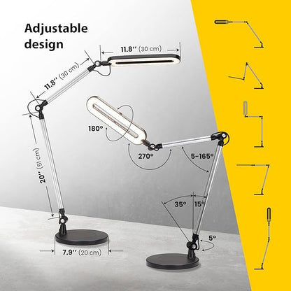 OTUS LED Desk Lamp for Home Office with Wireless Charger | 3 Color & 12 Dimmable Levels | Tall Architect Desk Lamp Adjustable Swing Arm | Eye-Care Task Table Lamp for Reading, Study & Video Calls