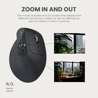 Vertical Ergonomic Mouse 2.4G Wireless BT Task Window Switching and Horizontal Scrolling,Adjustable DPI, Lightweight for Laptop,Desktop,PC,MacBook, Black (MKE 604)