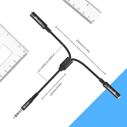 Devinal 1/4 inch TRS Splitter Cable, 6.35mm Stereo Y Cable, 1/4 Male Plug to Dual 1/4 Female Jack Cord, 12 inches / 30cm