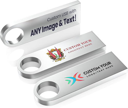 Customizable Flash Drives 64GB, Wooolken Personalized USB 2.0 Thumb Drives 10/20/50/100 Pack, Logo Pendrive Custom Memory Stick USB Engraved Logo (Metal)
