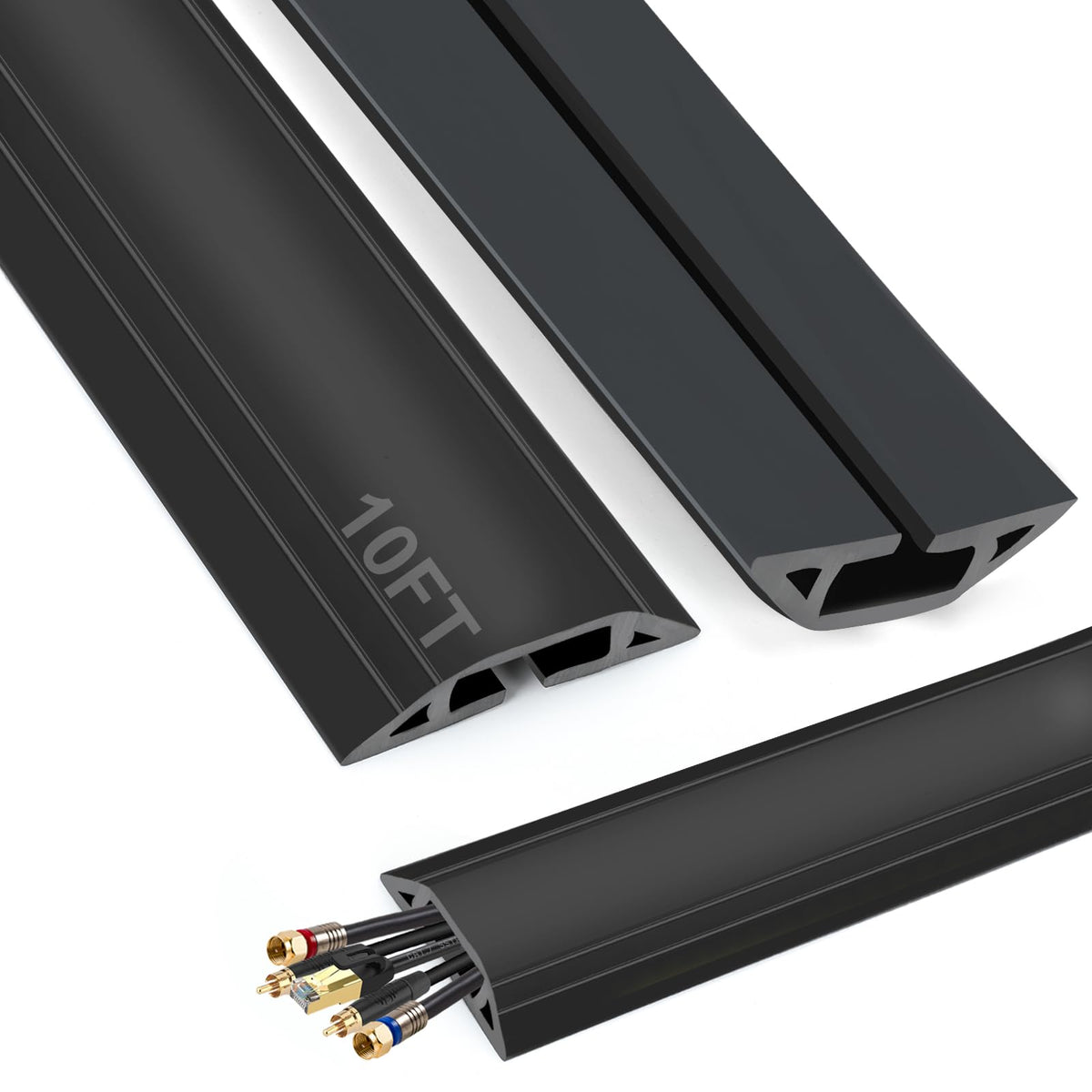 TFMUZERT 10 ft Floor Cable Cover Protector, Heavy Duty PVC Duct Easy to Unroll, Prevent Trip Hazard for Home Office or Outdoor Settings