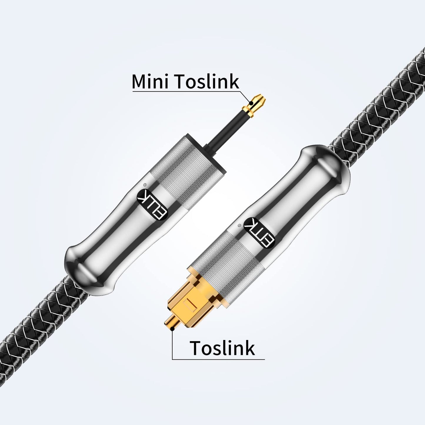 EMK 24K Gold-Plated Toslink to Mini Toslink Cable (10ft/3M) - Digital Optical Audio Cable with 3.5mm Mini Plug for Soundbar, Home Theater, TV - Silver SPDIF Fiber Optic Cord