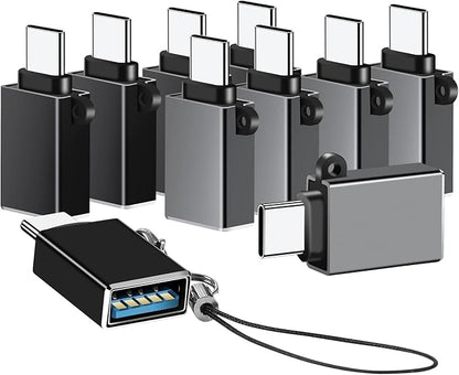 USB C to USB Adapter 10 Pack,USB C to USB A Adapter,Type C to USB Converter,USBC Adapters for MacBook,iMac,iPad,Samsung Galaxy S20+,Black and Grey