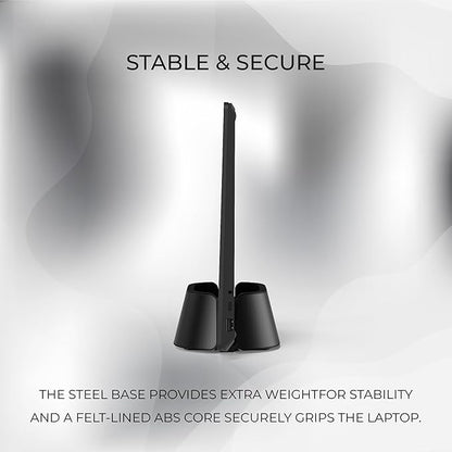 HumanCentric Vertical Laptop Stand in Black Aluminum, Upright Adjustable Holder and Dock, Laptop Vertical Stand Fits MacBook Pro and Other Laptops .5" to 1.5", Clamshell Compatible
