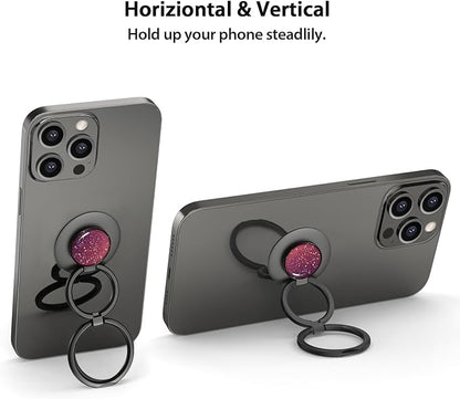 Phone Grip, Phone Ring Holder Finger Kickstand, Foldable & Adjustable Double Metal Cell Phone Rings Gripper Stand for iPhone Samsung &Other Phones - Sparkle Red