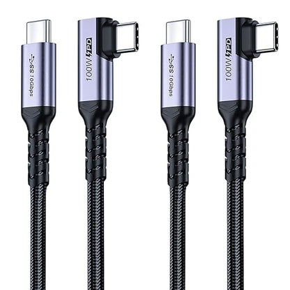 USB C 3.1 Data Cable 10FT 2 Packs, Right Angle 100W Gen 2 Fast Charging 10Gbps High Speed Transfer Cable, 4k 60hz Video Output PD Cord Compatible for Monitor Display, Thunderbolt 3, MacBook Pro