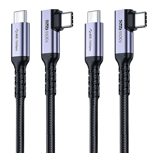 SUMPK Long USB C 3.1 Data Cable Right Angle, 10FT 2 Packs, 100W Fast Charge