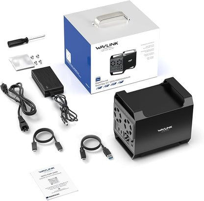 WAVLINK 4-Bay Hard Drive Enclosure for 3.5" and 2.5'' SATA HDD/SSD Featuring 10Gbps USB-C 3.2, Max 88TB Capacity, Built-in Temp-Controlled Cooling Fans, 4K HDMI Stunning Video Output, Aluminum Shell
