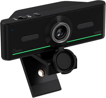 1080P Webcam with Mics, Auto Light Correction, USB Plug&Play, Privacy Cover, Computer Webcam Connect Bluetooth Headset/Earphone/Speaker, Full HD for Business Meetings & Live Streaming