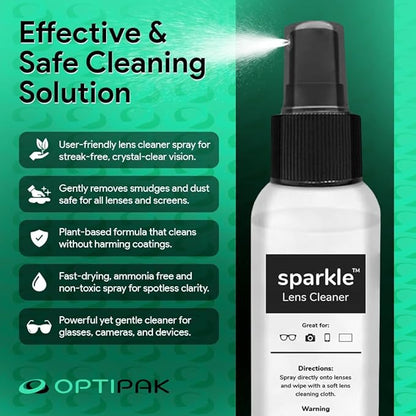 Sparkle Anti-Reflective Lens Cleaner Spray kit | (1) 2oz Glasses Cleaner Spray + (1) Microfiber Cloth for Eyeglasses, Sunglasses, Lenses, Screens and Camera Cleaning Kit (2 Piece Set)