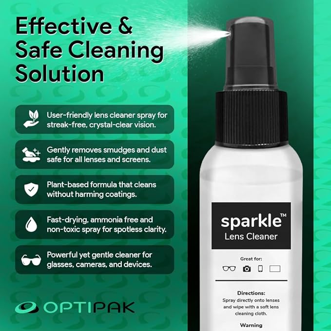 Sparkle Anti-Reflective Lens Cleaner Spray kit | (1) 1oz Glasses Cleaner Spray + (1) Microfiber Cloth for Eyeglasses, Sunglasses, Lenses, Screens and Camera Cleaning Kit (2 Piece Set)