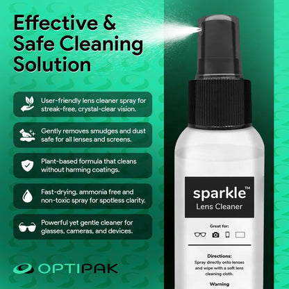 OPTIPAK Sparkle Anti-Reflective Lens Cleaner Spray kit | (1) 2oz Glasses Cleaner Spray + (1) Microfiber Cloth for Eyeglasses, Sunglasses, Lenses, Screens and Camera Cleaning Kit (2 Piece Set)