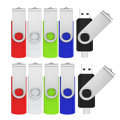 ABLAZE 8GB USB C Flash Drive 10 Pack, OTG USB 2.0+Type C Memory Stick