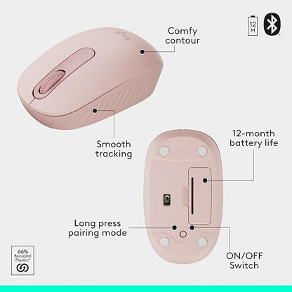 Logitech MK250 Bluetooth Wireless Mouse and Keyboard Combo: Fast & Easy Connectivity, Compact Wireless Keyboard, Ambidextrous Mouse, Durable Build - Windows/MacOS - Rose