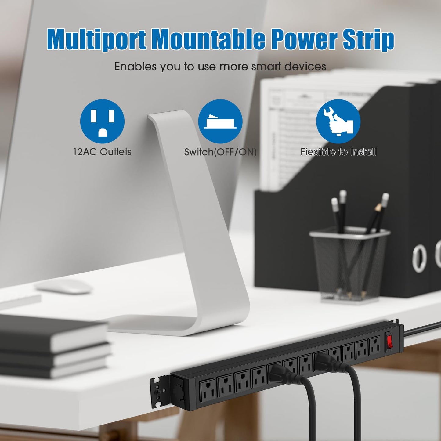 HHSOET Rotating 12 Outlet Surge Protector Power Strip,1200J, 6FT Black,1