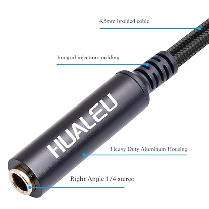 HUAELU 2Pack 1FT Right Angle Audio Cable, Male to Female, 6.35mm TRS Stereo to 1/4 Female Stereo Headphone Guitar Extension Cable Cord for Amplifiers