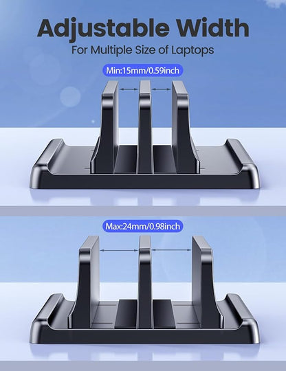 Vaydeer Vertical Laptop Stand for Desk, Dual Slots Plastic Laptop Holder with Space Saving 4-in-1 Design, Adjustable Laptop Stand Supports MacBook, Chromebook, Surface, Dell