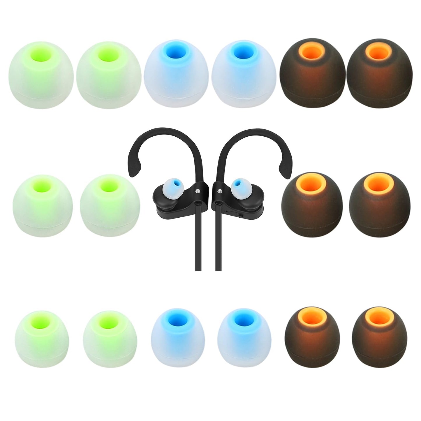 TSZYYM Earbud Tips Ear Bud Tips Soft Anti Slip Washable and Reusable Silicone Replacement Earbud Tips Fit Most in-Ear Earbuds(Inner Hole 3.8mm -5.1mm) 18pcs S M L