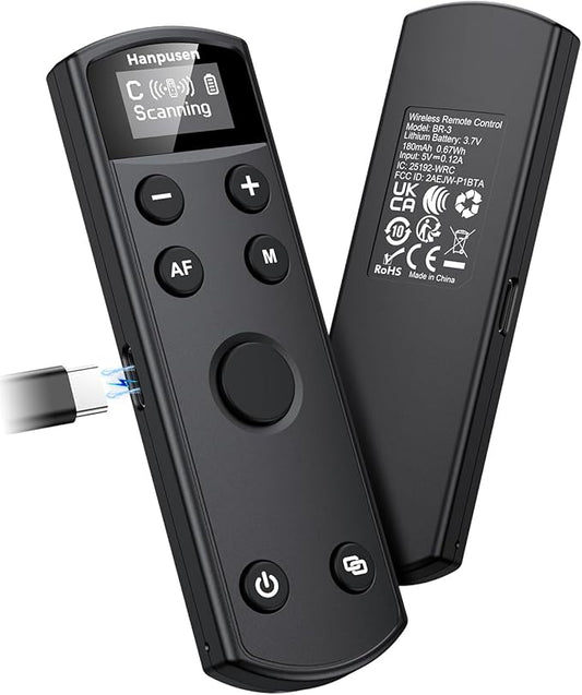 Hanpusen Rechargeable Camera Remote Control for Canon - Wireless Shutter Release with OLED Screen Compatible with R10, R8, R6 II, R100, R50, M50, SL3, R3, R5, R6, RP, R;Replaces Canon BR-E1(Black)