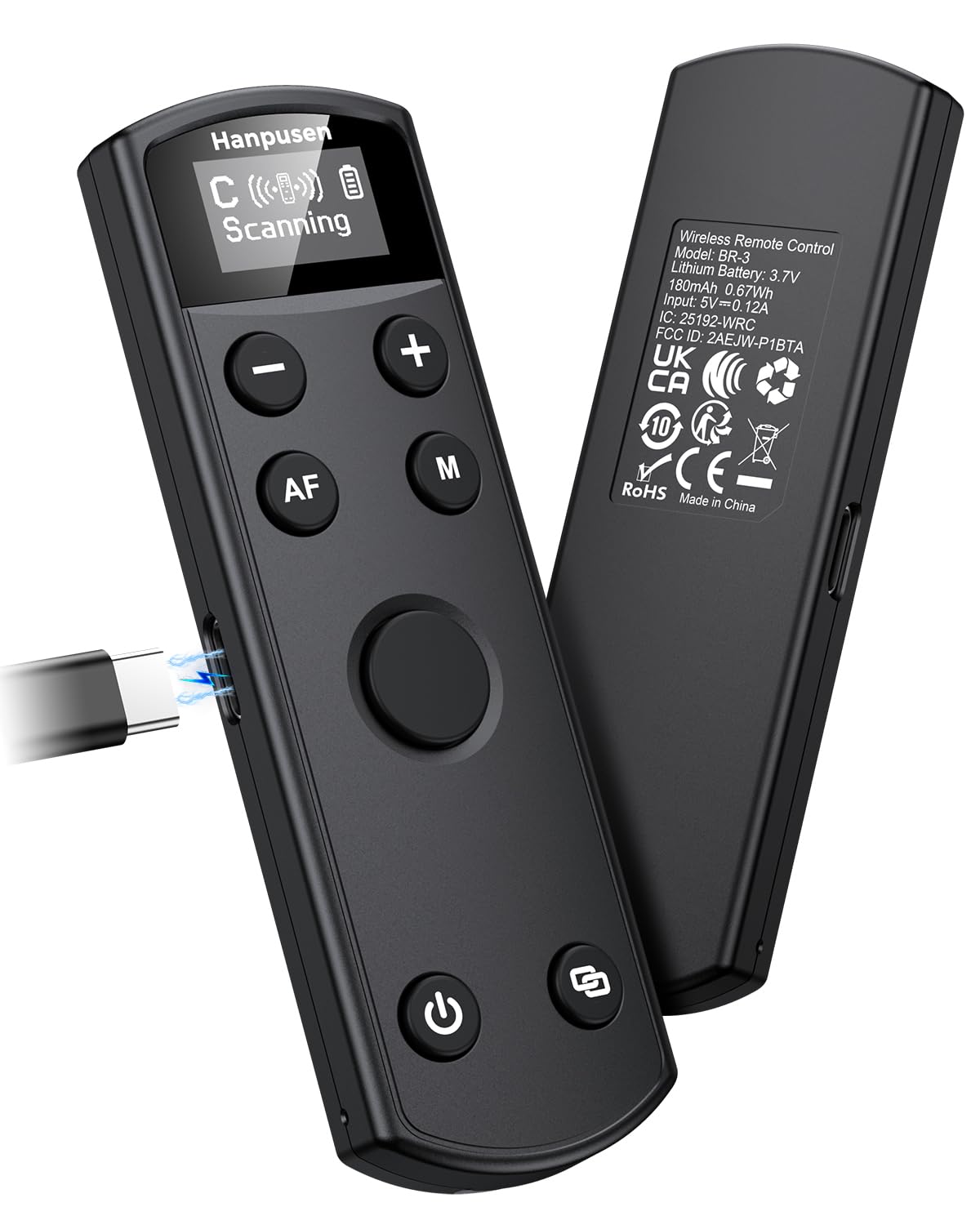 Hanpusen Rechargeable Camera Remote Control for Canon - Wireless Shutter Release with OLED Screen Compatible with R10, R8, R6 II, R100, R50, M50, SL3, R3, R5, R6, RP, R;Replaces Canon BR-E1(Black)