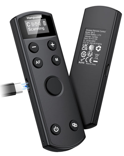 Hanpusen Rechargeable Camera Remote Control for Canon - Wireless Shutter Release with OLED Screen Compatible with R10, R8, R6 II, R100, R50, M50, SL3, R3, R5, R6, RP, R;Replaces Canon BR-E1(Black)