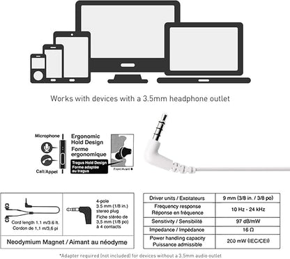 Panasonic ErgoFit Wired Earbuds With Microphone, 3.5mm Jack Headphones with Mic and Call Controller, Ergonomic Custom-Fit Earpieces (S/M/L), for Phones and Laptops - RP-TCM125-N (Rose Gold)