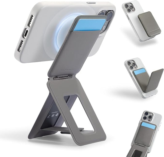 MOFT Phone Stand Wallet, NFC-Supported Tap-and-Go Card Holder, MOVAS Leather, Slim Magnetic Tripod for iPhone 17/16/15/14/13/12, Travel Essential Wallet Cell Phone Stand for 2 Cards, Taupe