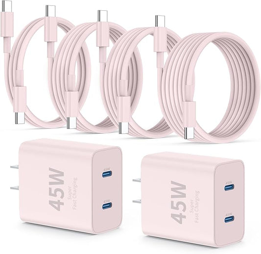 Super Fast Samsung Charger Type C,45W Dual Port USB C Fast Charger Block [2-Pack] & Extra Long 60W 3/6/6/10FT USB C Cable - PD Quick Charging 3.0 for Samsung Galaxy S25 Ultra/S24+/S23 iPhone 16