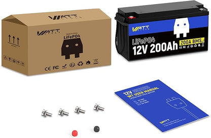 12.8V 200Ah LiFePO4 Lithium Battery 1 Pack - 15000+ Cycle Life, Integrated 200A BMS, Extreme Temperature Resilience - Perfect for RV, Camping, and Home Energy Storage.