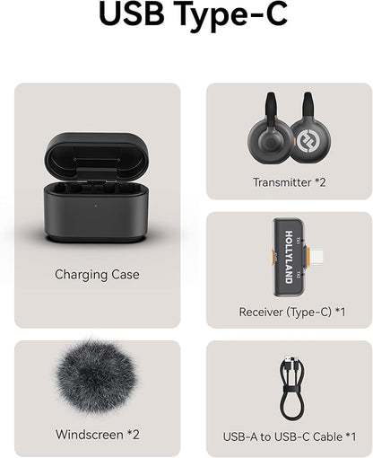 Hollyland Lark M2S Wireless Microphone with USB-C Plug for iPhone 15/16 and Android, Titanium Clip, Plug-and-Play, Noise Cancelling, 300m Range, 27H Battery Life for Vlogging, YouTube