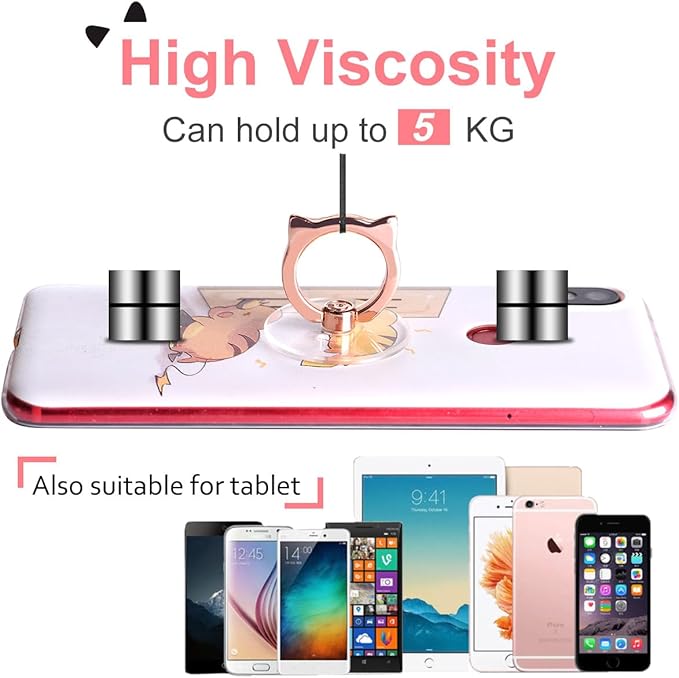 Cat Phone Ring Holder - EI Sonador Clear Cell Phone Ring Holder Transparent Stand Finger Grip (1 Silver + 1 Rose Gold Cat)