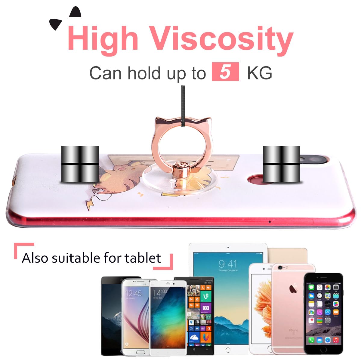 Cat Phone Ring Holder - EI Sonador Clear Cell Phone Ring Holder Transparent Stand Finger Grip (1 Silver + 1 Rose Gold Cat)