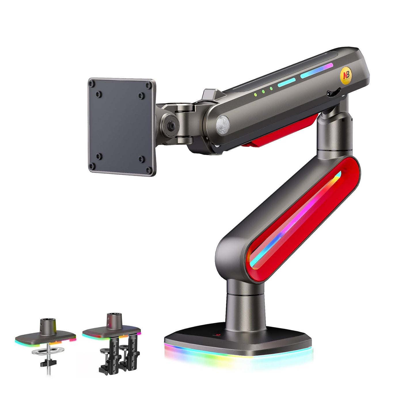 NB Designer Gaming Monitor Arm for 32 to 60 Inches Screen, Load up to 20 kg, VESA 75/100, RGB-Light, Heavy Duty, Multi Angle Adjustable, Premium Aluminum, Long Arm Extension Red