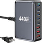 440W Fast USB C GAN Charger Block 8 Port Charging Station HUB Brick Dual PD PPS 100W Wall Charger Compatible with MacBook Pro/Air/All iPad iPhone 16/15/14/13/Pro Max