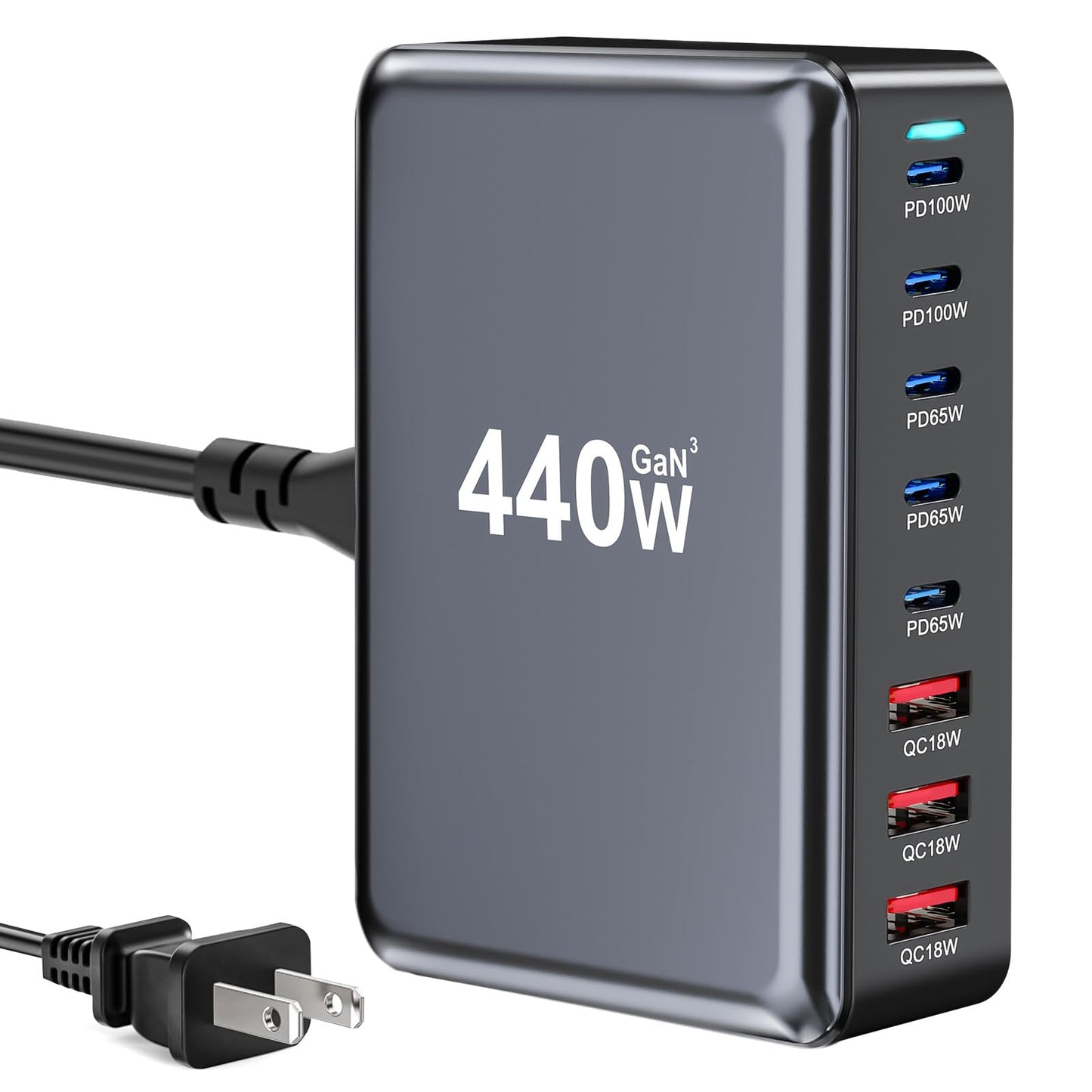 440W USB C Fast Charger Block, Multi-port USB Charging Station, GaN Ⅲ Double 100W PD PPS Port Fast Charging Station for Multiple Devices,Laptop Wall Charger Compatible with MacBook, iPhone 17,iPad etc