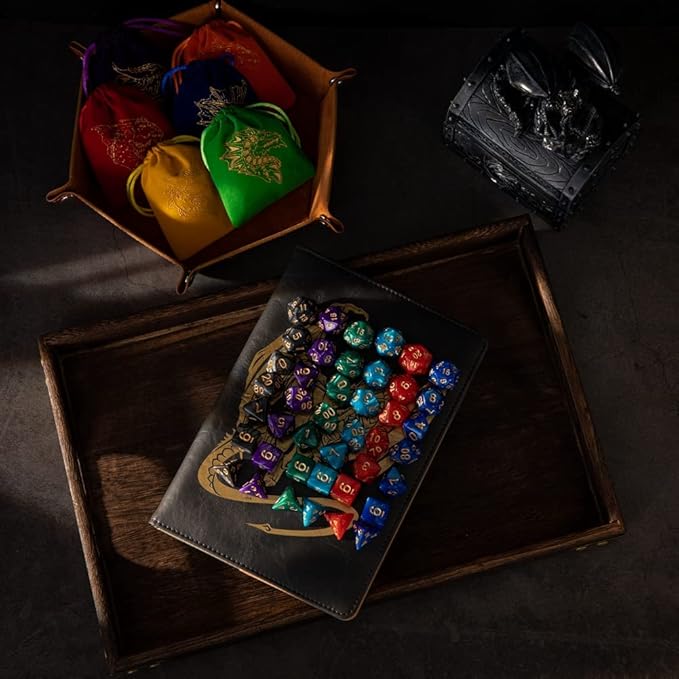 DND Dice Set 42 Pcs Polyhedral Dungeons and Dragons Rolling Dice for D&D RPG MTG Table Games Dice Bulk with Colorful Drawstring Bags and Dice Tray (Single)