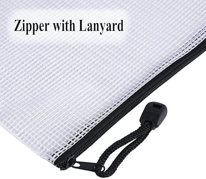 Oaimyy-24 Pcs Plastic Mesh Zipper Pouch Document Folders Bag Zip File Folders for School Office Supplies, Travel,Puzzles Games Organizing Storage-Black (MultiSize)