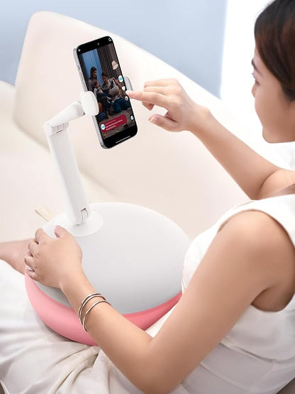 SAIJI Cell Phone Pillow Holder mini iPhone Stand for Bed, Upgraded mini Angle & Height Adjustable Phone Pillow Stand for Watching Video On Bed/Sofa/Lap, Fit for 4.7"-7.0" Device (Pink)