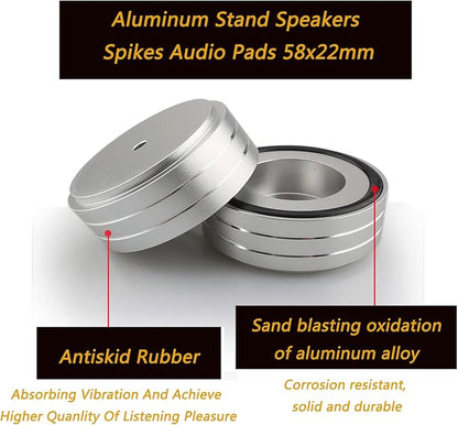 Tertullus 4 Pcs Turntable Feet Aluminum HiFi Turntable Isolation Feet Aluminum Stand Speakers Spikes Audio Pads 58x22mm for HiFi Amplifier/Speaker/Turntable/Player(Silver)