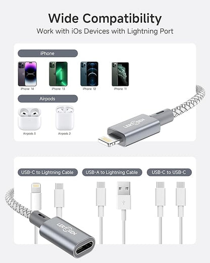 2 Pack 27W USB C to Lightning Cable Adapter, PD Fast Charging & Data Transfer, Type C Female to Lightning Male Charger Converter Cord for iPhone 14/13/12/11,iPad, Airpods,Not for Audio/Headphone/OTG