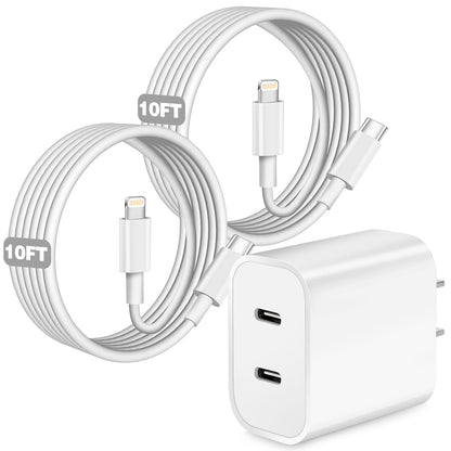 iPhone Charger,Dual Port USB C iPhone Charger Fast Charging Block,Super Fast Apple Double Type C Wall Chargers,2Pack 10FT Quick USB C Lightning Cable for iPhone 14 Pro Max/13 Pro/12/11/MiNi/XS/XR/8/SE