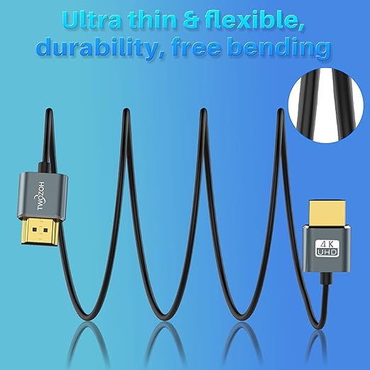 Twozoh Flexible & Slim HDMI Cable 6.6FT 3 Pack, Ultra Thin HDMI Cord Supports High Speed 4K@60Hz 18gbps 2160P/1080P