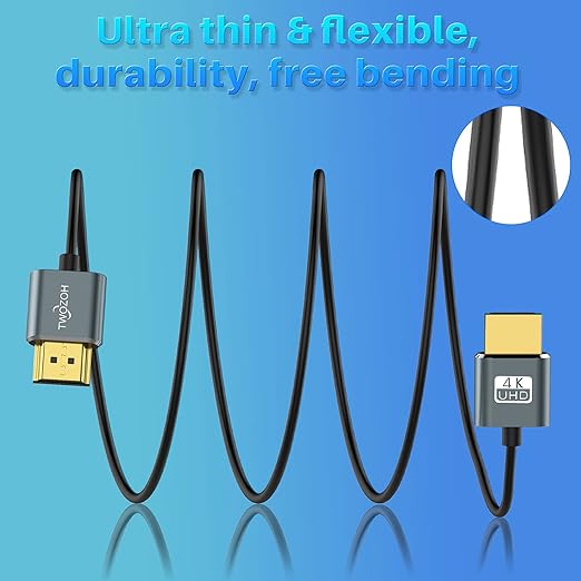 Twozoh Flexible & Slim Long HDMI Cable 15FT 2 Pack, Ultra Thin HDMI Cord Supports High Speed 4K@60Hz 18gbps 2160P/1080P