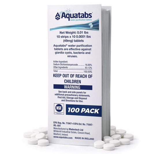 Aquatabs 49mg Water Purification Tablets, 100 Pack, Hiking & Camping