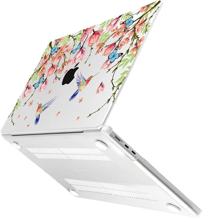 MEEgoodo Case for M4/M3/M2 MacBook Air 13.6 inch Case 2025 2024 2022, Fit Model A3240/A3113/A2681, Laptop Hard Shell with Keyboard Cover Compatible with MacBook Air 13 inch, Birds & Flowers