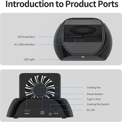 Hard Drive Docking Station, Pcie NVMe Adapter with Cooling Fan Superior Cooling Efficiency, External Hard Drive Reader Compatible with M.2 NVMe/SATA SSD & 2.5" and 3.5" SATA HDD SSD