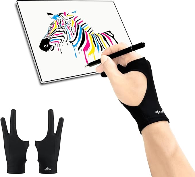 SPBMY Drawing Glove 2 Pack,Two-Finger Artist Glove for Drawing Tablet, Paper Sketching, iPad. Digital Art, Right Hand and Left Hand, Black S: 2.95x7.48 inches