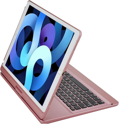 iPad pro 12.9 Keyboard case 2017 2nd 2015 1st Generation,360 Rotatable Wireless Keyboard Smart Folio 180 Swivel Stand Hard Shell Cover Auto Sleep/Wake up Rose Gold