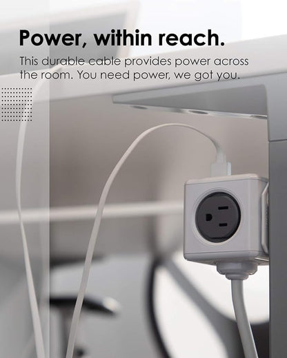 Allocacoc, PowerCube |ExtendedUSB|, 4 outlets, 2 USB Ports, 5 feet cable, Mounting dock, Surge Protection, Childproof Sockets, ETL Certified (Blue)