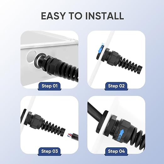 Strain Relief Cord Connector,LISTENJIALE 2Pcs NPT 1/4" Waterproof Cable Gland Flex Spiral Strain Relief Adjustable 4-8mm Cable Connector Nylon Joint with Gaskets(Black)